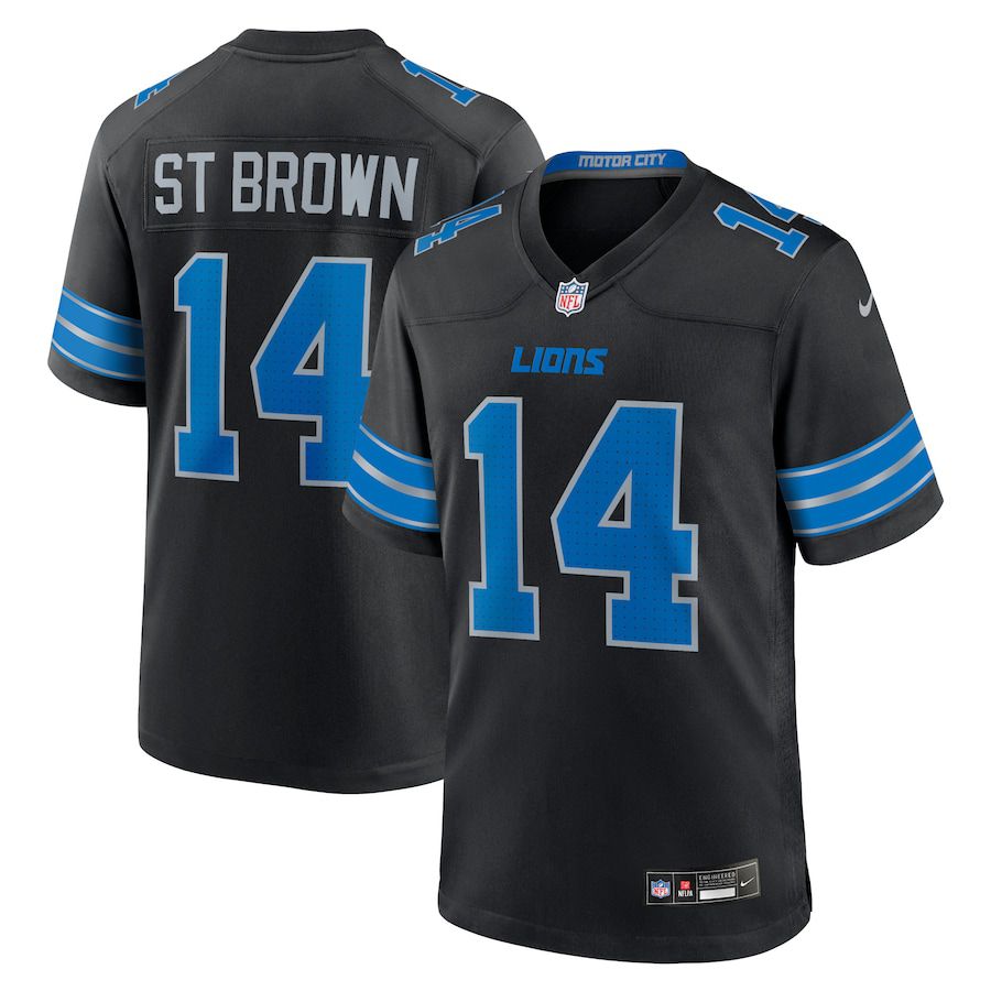 Men Detroit Lions 14 Amon-Ra St. Brown Nike Black 2nd Alternate Game NFL Jersey